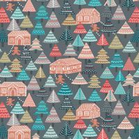 Lewis and Irene Gingerbread Season Fabric C84.3 Blue, Green and Pink Fir Trees on a green background Bright Quilting