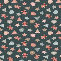 Lewis and Irene Gingerbread Season Fabric C88.3 Red, Blue and beige Gingerbread men, stars and trees on a green background Bright Quilting