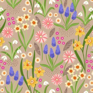 Lewis and Irene Spring Flowers Range Spring Flowers on Natural Bright Quilting