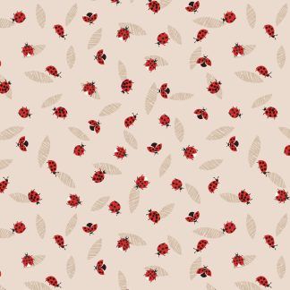 Lewis and Irene Spring Flowers Range Ladybirds on Cream Bright Quilting