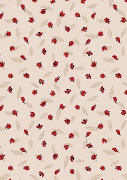 Lewis and Irene Spring Flowers Range Ladybirds on Cream Bright Quilting