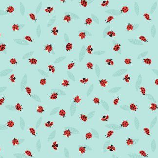 Lewis and Irene Spring Flowers Range Ladybirds on Light Aqua Bright Quilting