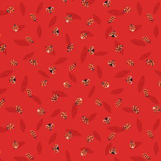 Lewis and Irene Spring Flowers Range Ladybirds on Red Bright Quilting