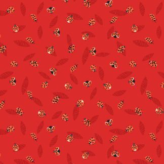 Lewis and Irene Spring Flowers Range Ladybirds on Red Bright Quilting