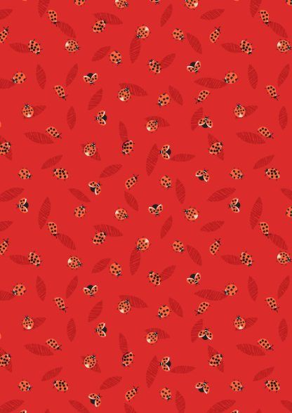 Lewis and Irene Spring Flowers Range Ladybirds on Red Bright Quilting