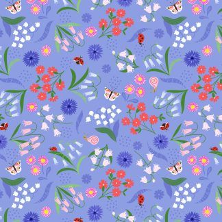 Lewis and Irene Spring Flowers Range Bell Flowers on Cornflower Blue Bright Quilting