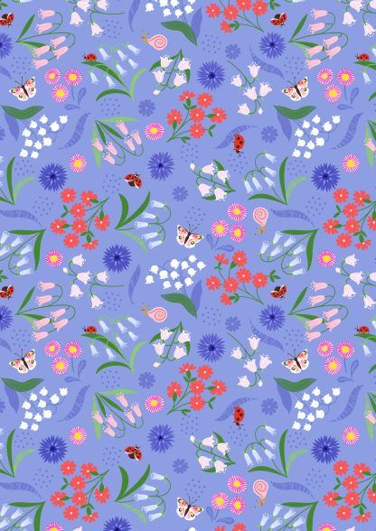 Lewis and Irene Spring Flowers Range Bell Flowers on Cornflower Blue Bright Quilting