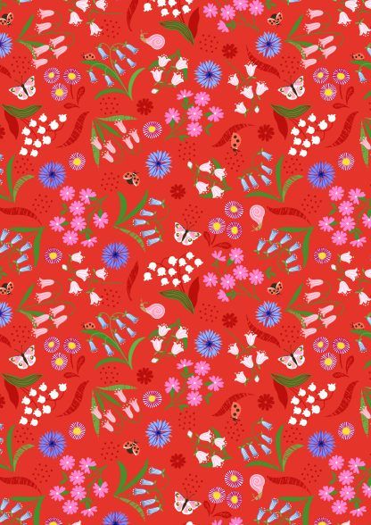 Lewis and Irene Spring Flowers Range Bell Flowers on Red Bright Quilting