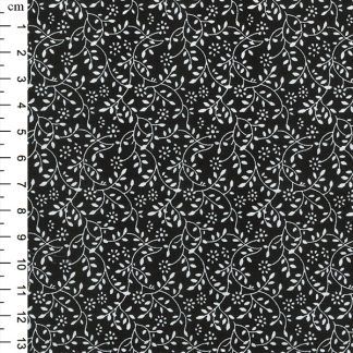 Floral Vine white on Black Bright Quilting