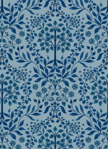 Lewis and Irene Brensham French blue trees and light blue background Bright Quilting