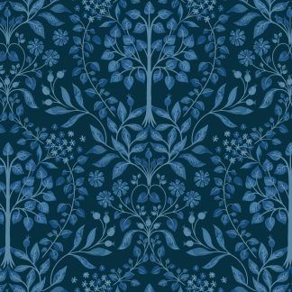 Lewis and Irene Brensham Mid blue trees and dark bluebackground Bright Quilting