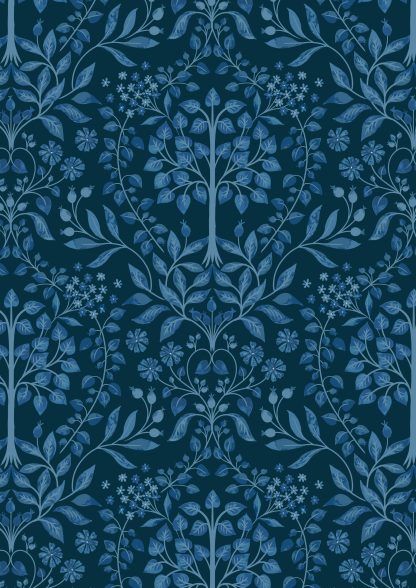 Lewis and Irene Brensham Mid blue trees and dark bluebackground Bright Quilting