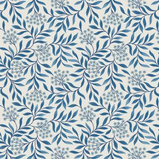Lewis and Irene Brensham Mid blue floral leaves on deep cream background Bright Quilting