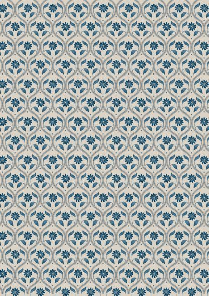 Lewis and Irene Brensham Mid blue floral trellis on deep cream background Bright Quilting