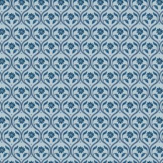 Lewis and Irene Brensham Mid blue floral trellis on french grey background Bright Quilting