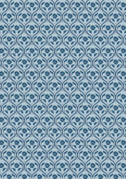 Lewis and Irene Brensham Mid blue floral trellis on french grey background Bright Quilting
