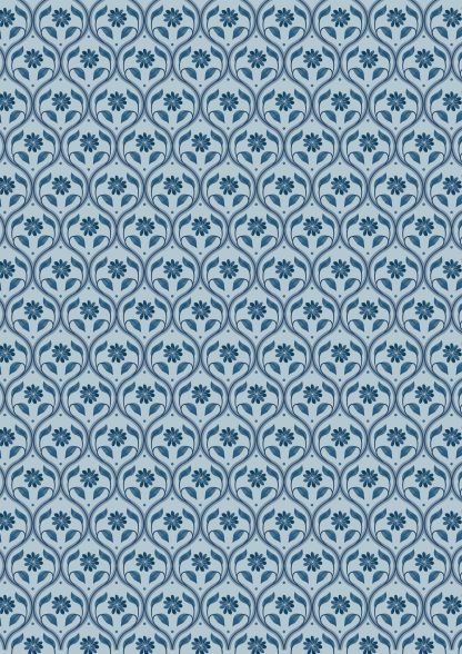Lewis and Irene Brensham Mid blue floral trellis on french grey background Bright Quilting