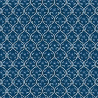 Lewis and Irene Brensham Mid blue floral trellis on dark blue background Bright Quilting