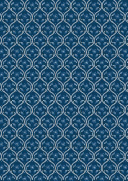 Lewis and Irene Brensham Mid blue floral trellis on dark blue background Bright Quilting